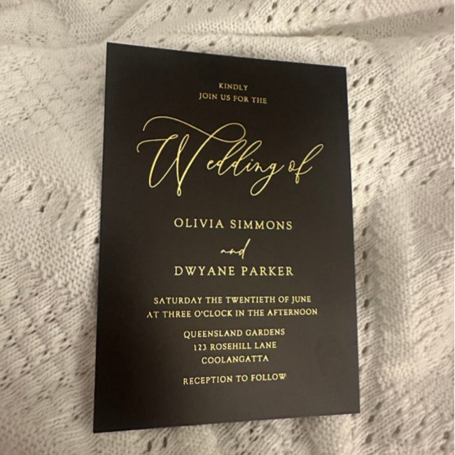 Elegant Black & Gold Wedding Golden Foil Invitation