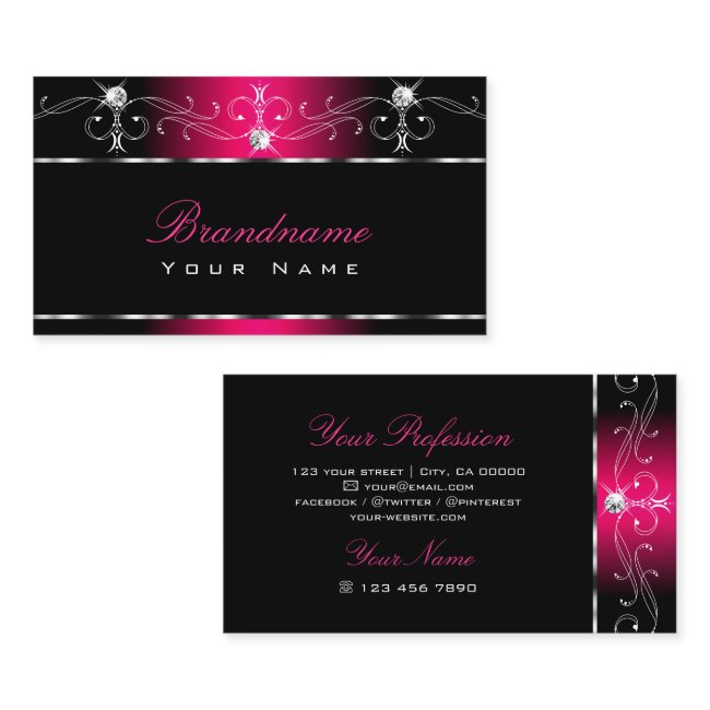 Elegant Black Pink Ornate Ornaments Sparkle Jewels Business Invitations