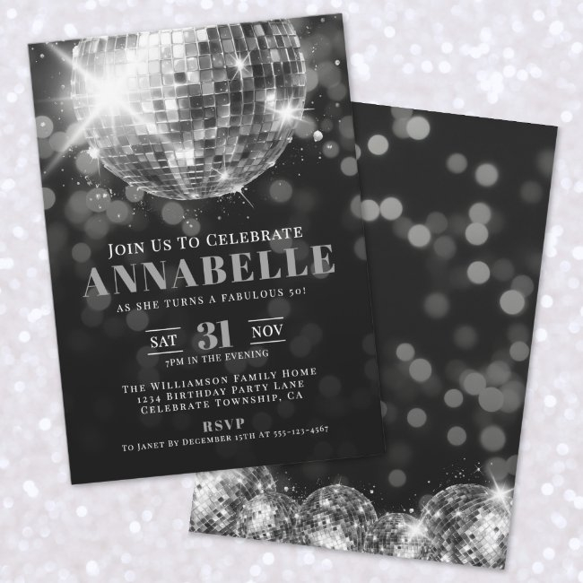 Elegant Black White 50th Birthday Party Invitation