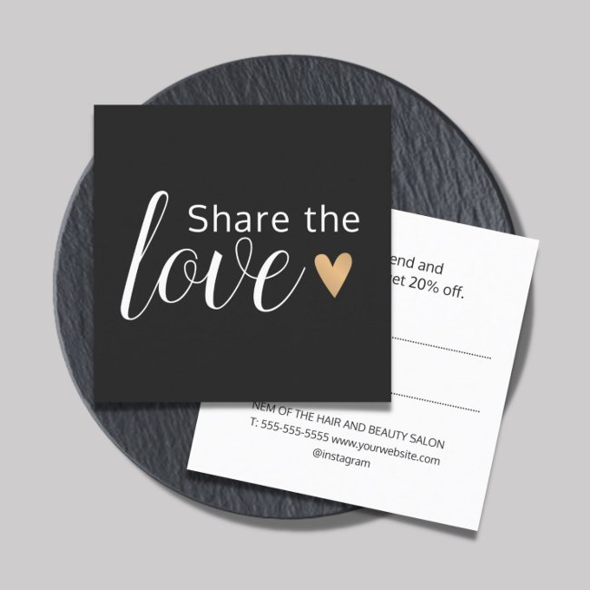 Elegant Black White Gold Heart Beauty Salon Referral Invitations