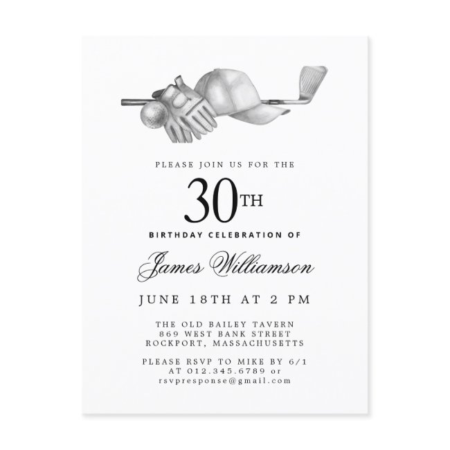 Elegant Black White Golf 30th Birthday Party Invitation Postinvitations