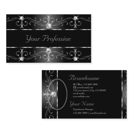 Elegant Black White Silver Ornate Borders Add Foto Business Invitations