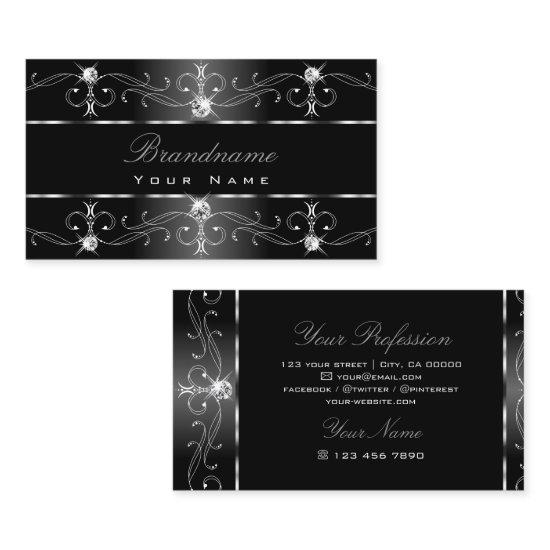 Elegant Black White Silver Ornate Borders Stylish Business Invitations
