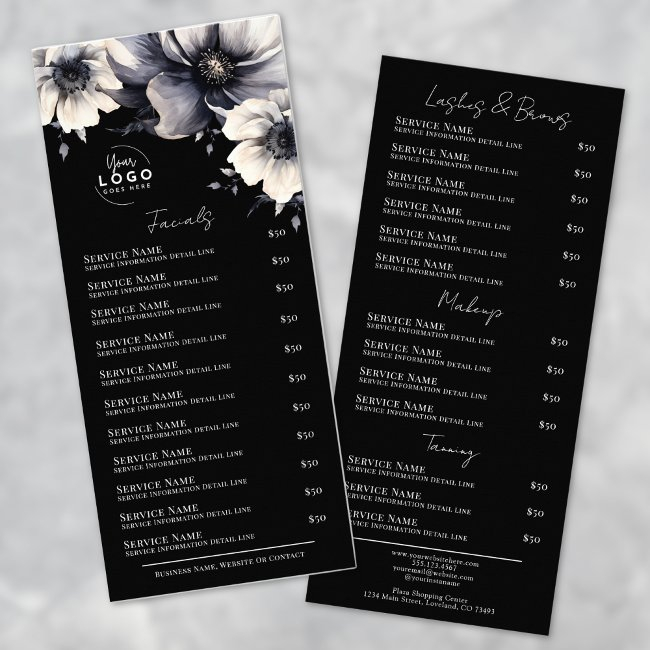 Elegant Black White Spa Services Menu Rack Invitations
