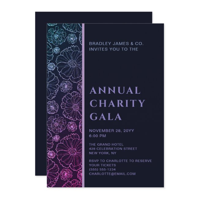 Elegant Blue Botanical Charity Event Gala Party Invitation