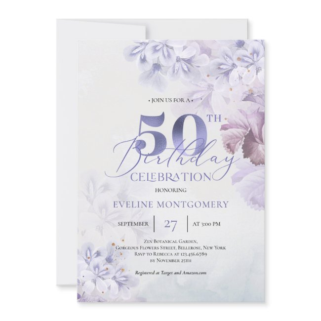 Elegant Boho Purple Dusty Pink Blue Spring Invitation