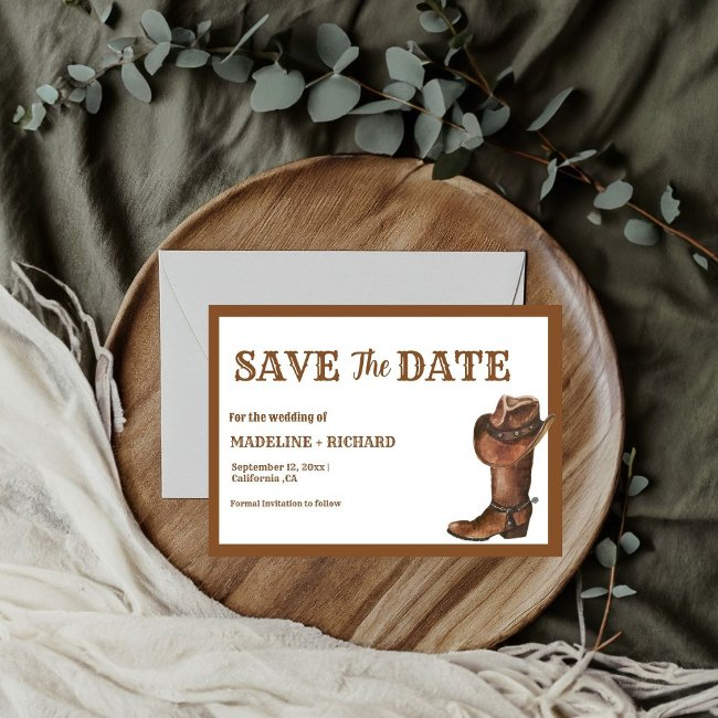Elegant Boho Western Cowboy Wedding Save The Date Invitation