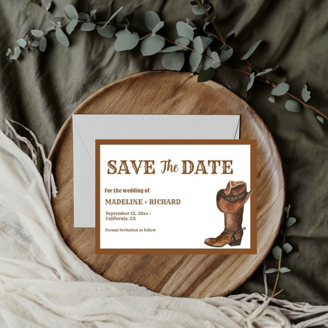 Elegant Boho Western Cowboy Wedding Save The Date Invitation