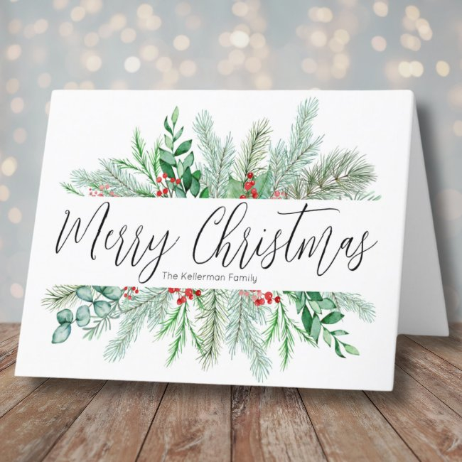 Elegant Bontanical Greenery Merry Christmas Holiday Invitations