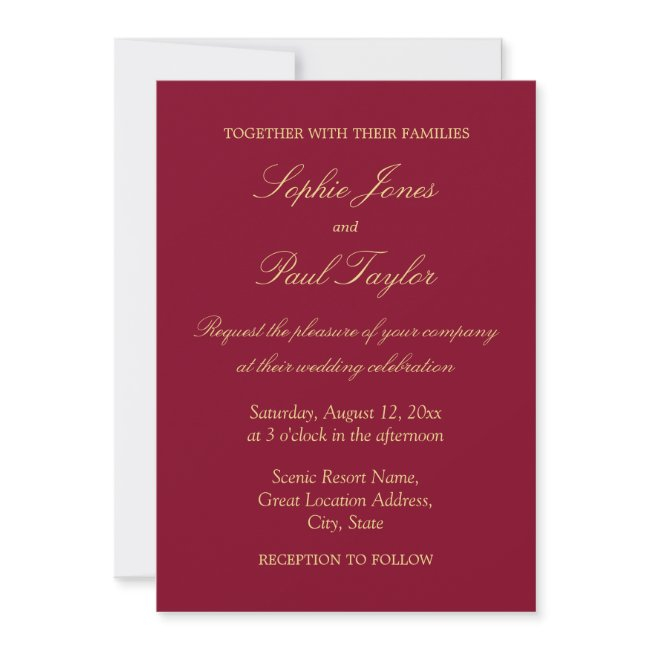 Elegant Burgundy Golden Beige Wedding Invitation