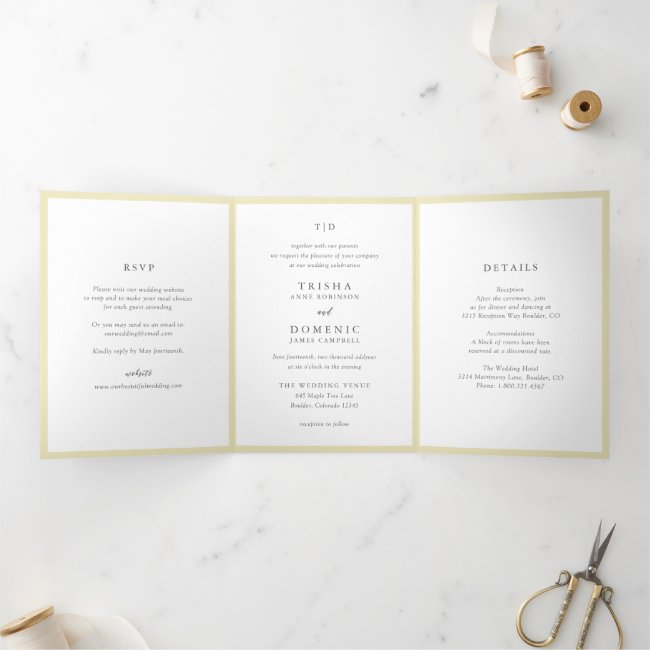 Elegant Butter Yellow Monogram Modern Wedding Tri-fold Invitation