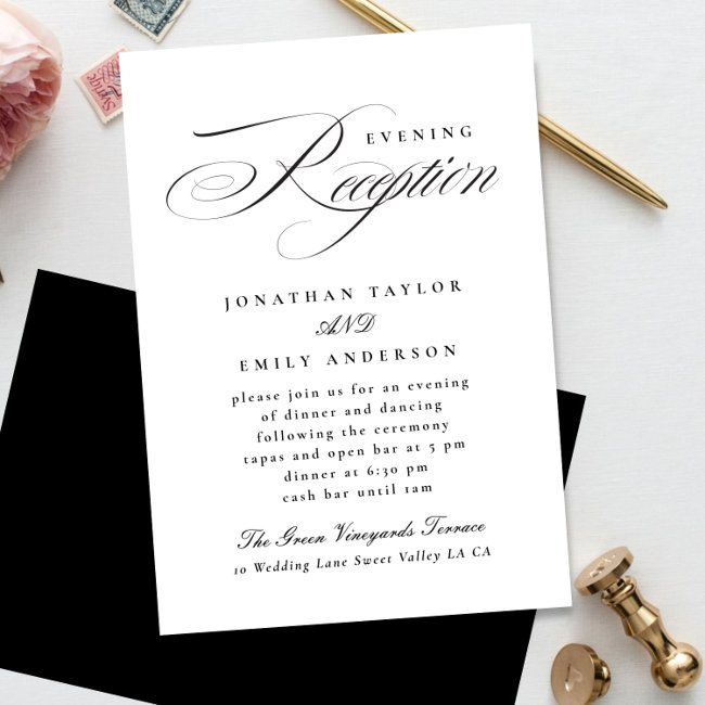 Elegant Calligraphy Black Tie Wedding Reception Enclosure Invitations