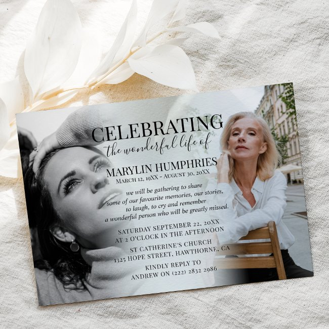 Elegant Celebration Of Life Before & After Photo Invitation