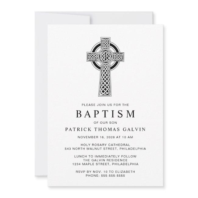 Elegant Celtic Cross Baptism Invitation