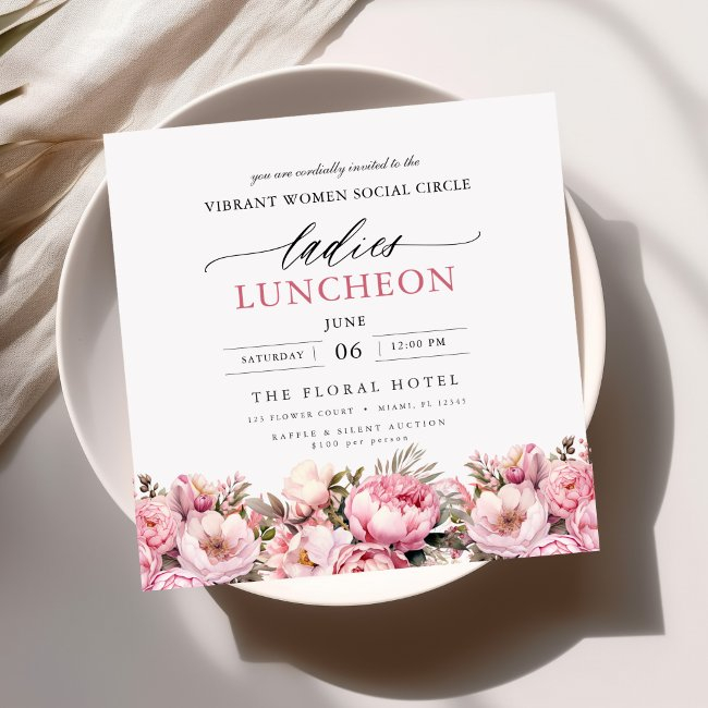 Elegant Charity Lunch Watercolor Floral Invitation