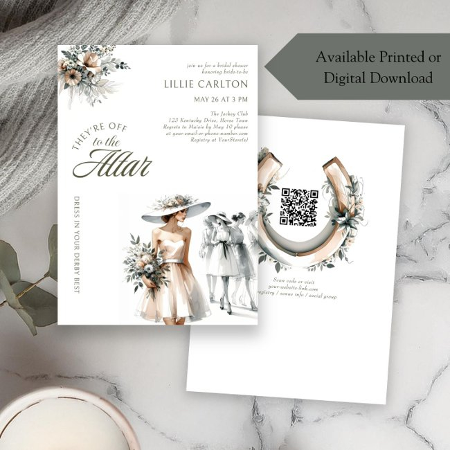 Elegant Chic Fashion Sketch Derby Bridal Shower Invitation