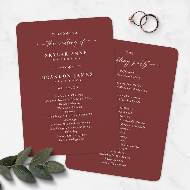 Elegant Cinnamon Red Wedding Ceremony Program