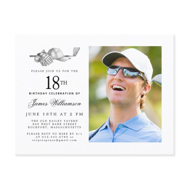 Elegant Classic Golf 18th Birthday Party Photo Invitation Postinvitations