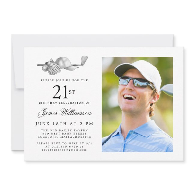 Elegant Classic Golf 21st Birthday Party Photo Invitation