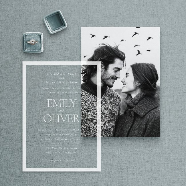 Elegant Classic White Frame White Overlay Wedding Acrylic Invitations