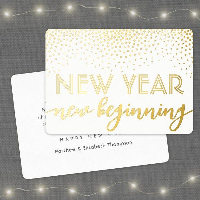 Elegant Confetti New Beginning Happy New Year Foil Holiday Invitations