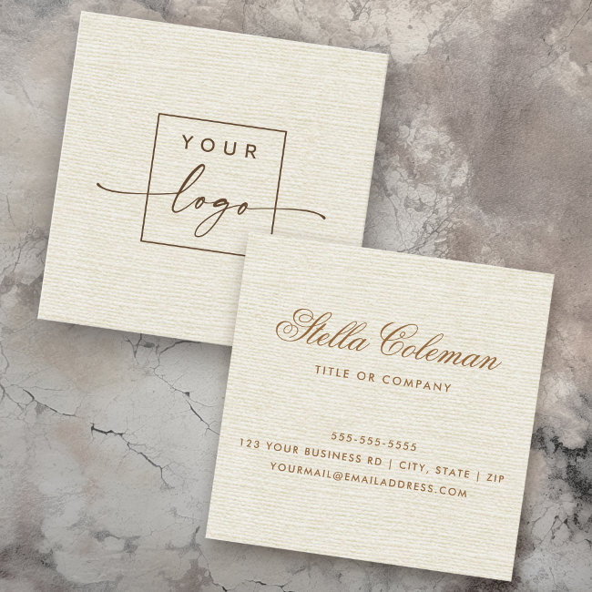 Elegant Cream Ivory Linen Look Custom Logo Square Business Invitations