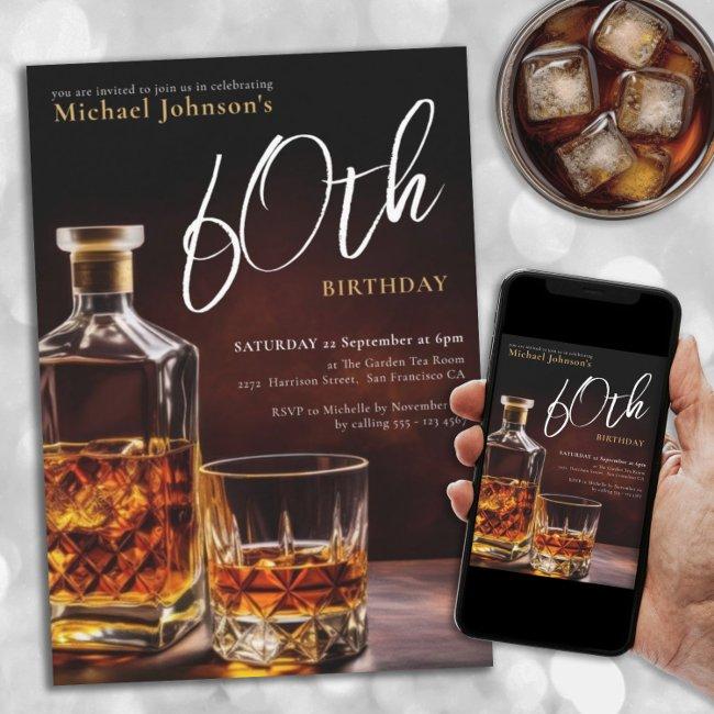 Elegant Custom Whiskey 60th Birthday Party Invitation