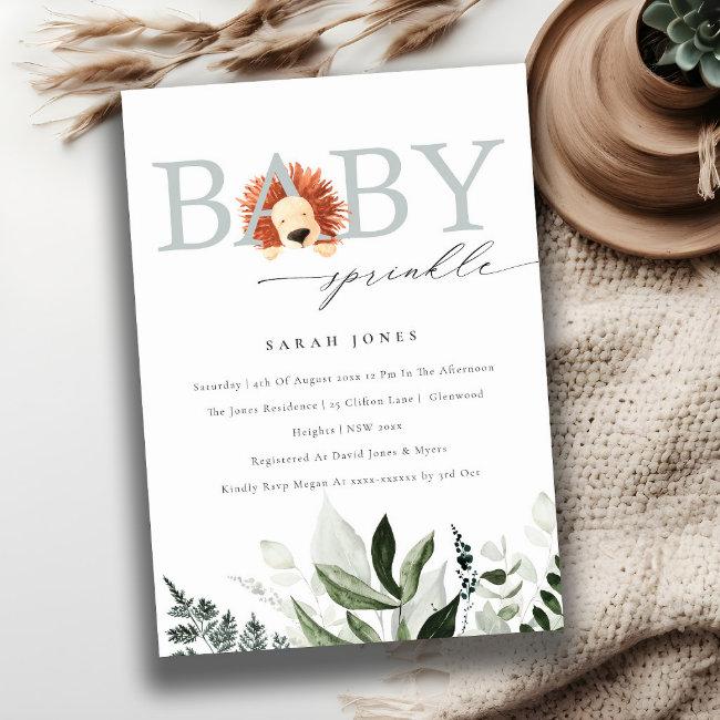 Elegant Cute Boho Lion Foliage Baby Sprinkle Invitation