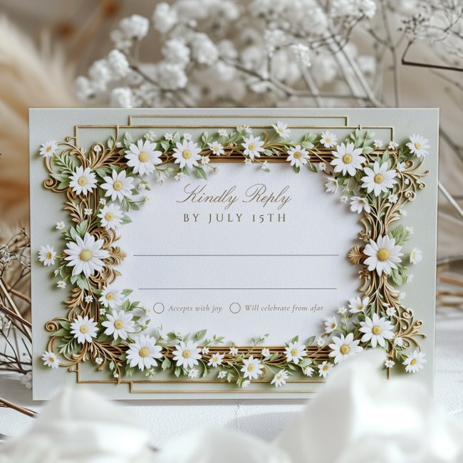 Elegant Daisy Wedding Rsvp Invitations