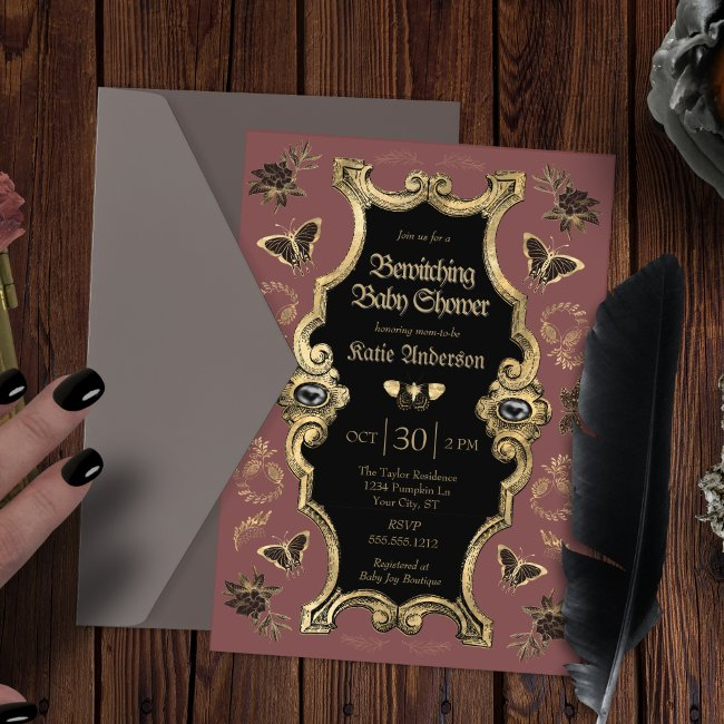 Elegant Dark Victorian Gothic Baby Shower Invitation