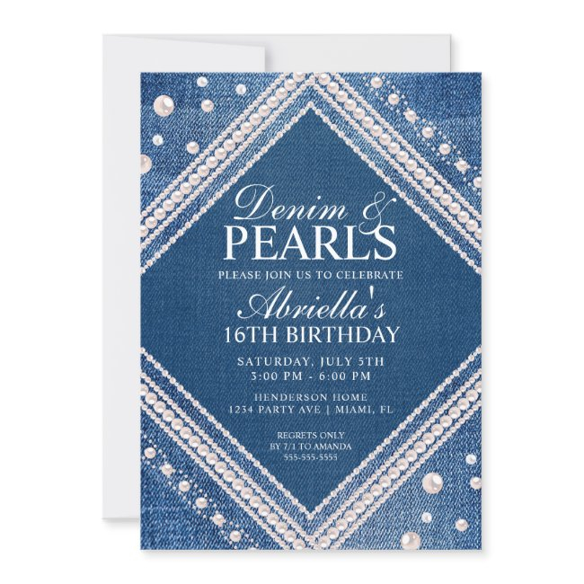 Elegant Denim And Pearls Invitation