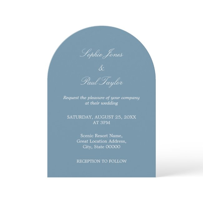 Elegant Dusty Blue Arch Wedding Invitation