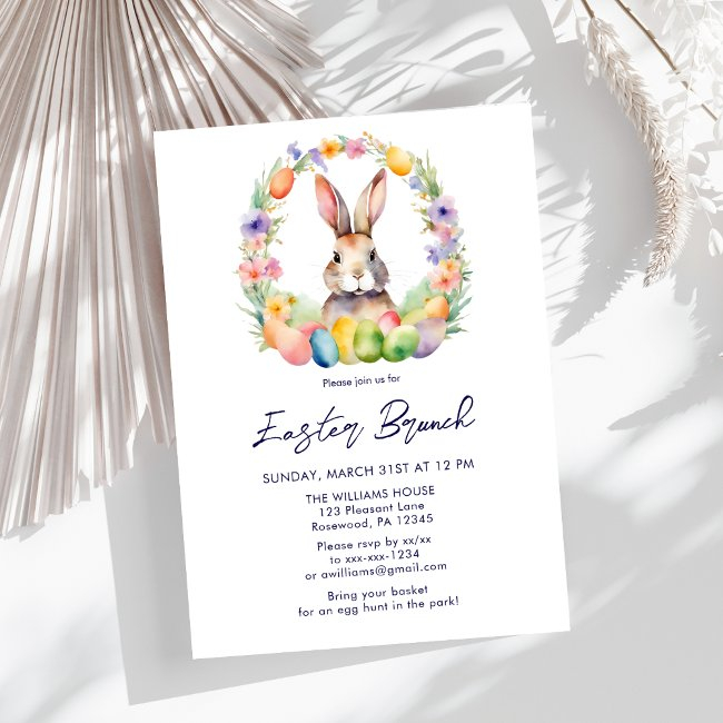 Elegant Easter Brunch Floral Bunny Invitation