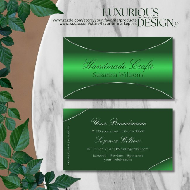 Elegant Emerald Green With Shimmery Silver Border Business Invitations