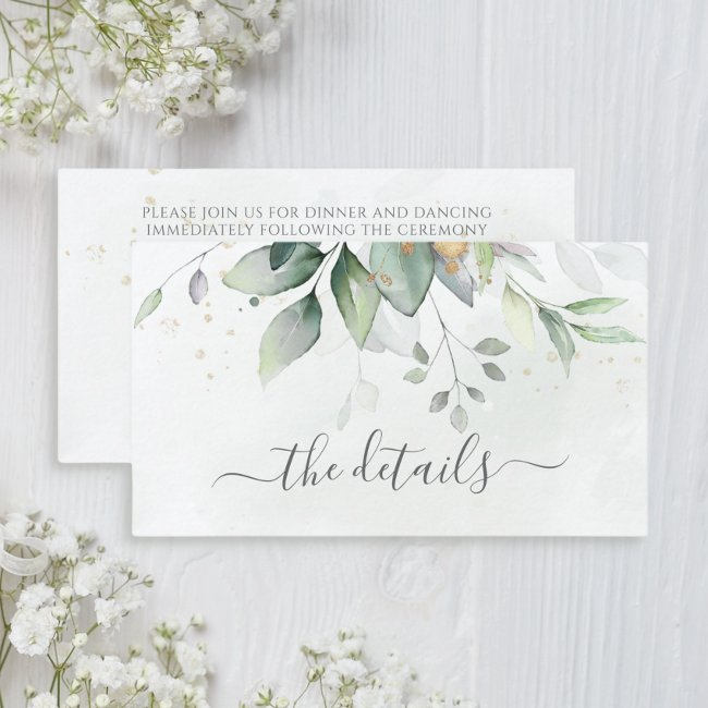 Elegant Eucalyptus Leaves Greenery Gold Wedding Enclosure Invitations