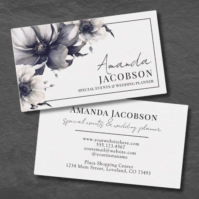 Elegant Event Wedding Planner Black White Floral Business Invitations