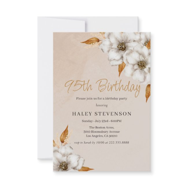 Elegant Fall Boho Chic Floral 95th Birthday Party Invitation