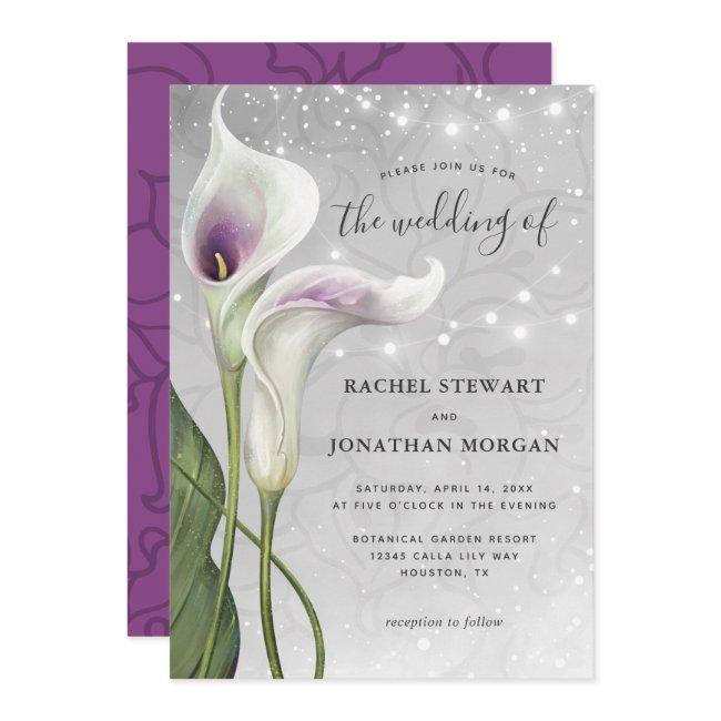 Elegant Floral White And Purple Calla Lily Wedding Invitation