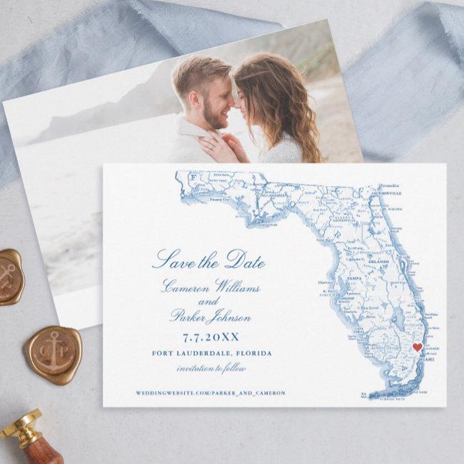 Elegant Fort Lauderdale Florida Wedding Navy Map Save The Date