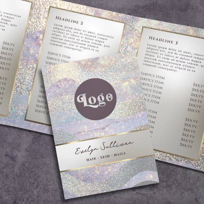 Elegant Glitter Watercolor Waves Trifold Brochure