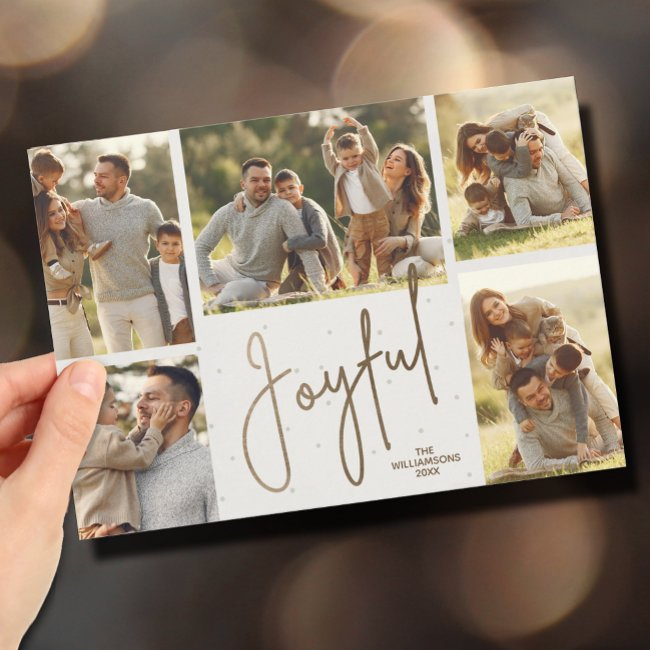Elegant Gold Joyful Multi Photo Christmas Holiday Invitations