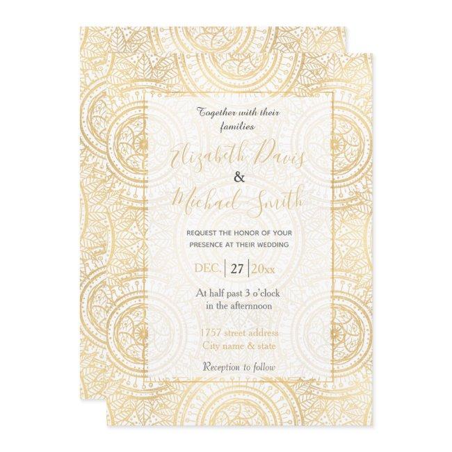Elegant Gold Mandala Sunflower White Pattern Invitation