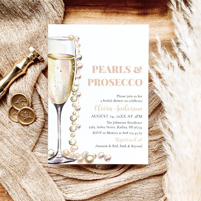 Elegant Gold Pearls And Prosecco Bridal Shower Invitation