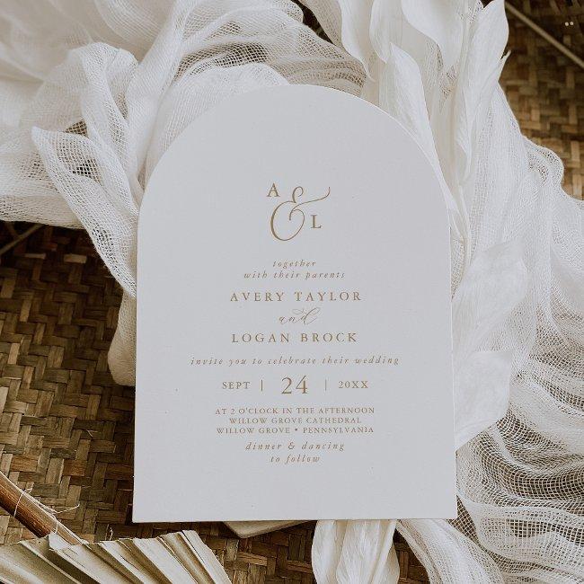Elegant Gold Script Monogram Boho Arch Wedding Invitation