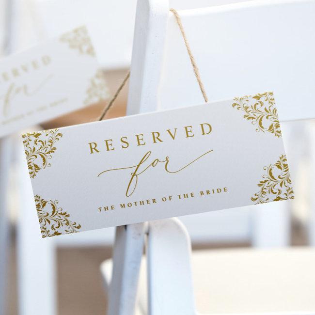 Elegant Gold Wedding Reserved Chair Or Row Sign