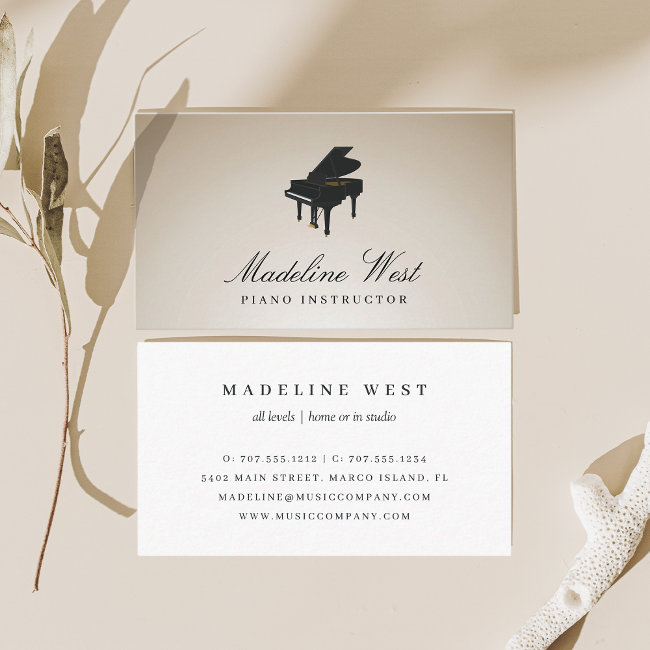 Elegant Golden Piano Instructor Music Teacher Business Invitations