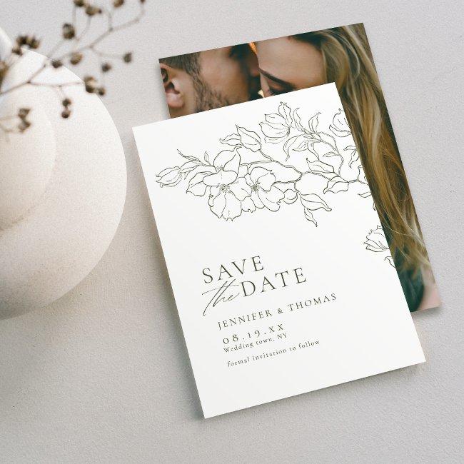 Elegant Hand Drawn Floral Sage Green Wedding Save The Date
