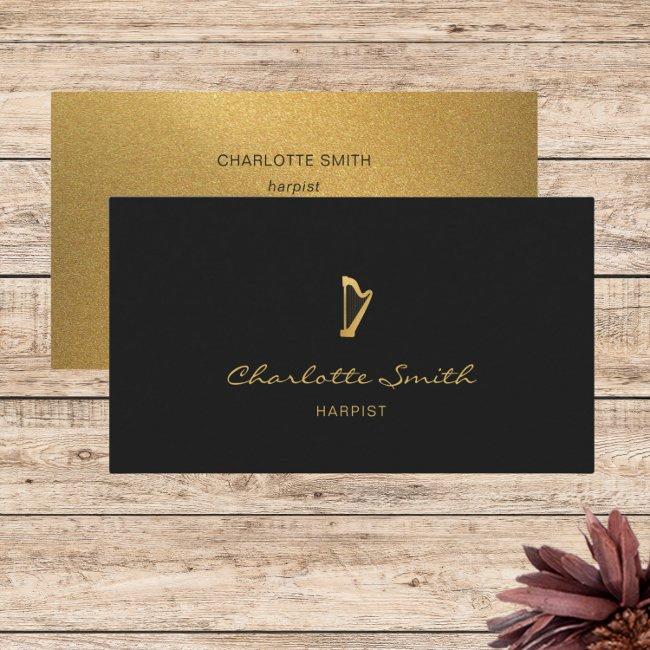 Elegant Harp Gold & Black Professional Musician Business Invitations
