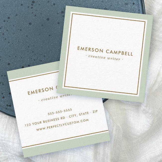 Elegant Light Sage Green Border Minimal Square Business Invitations
