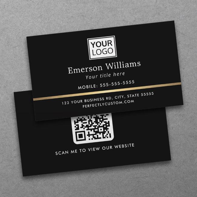 Elegant Logo Qr Code Golden Gradient Divider Black Business Invitations